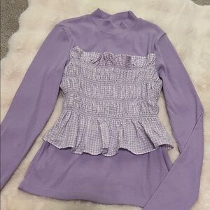 NWOT Sandy Liang Lilac Ruffle Smocked Knit Blouse Size Small